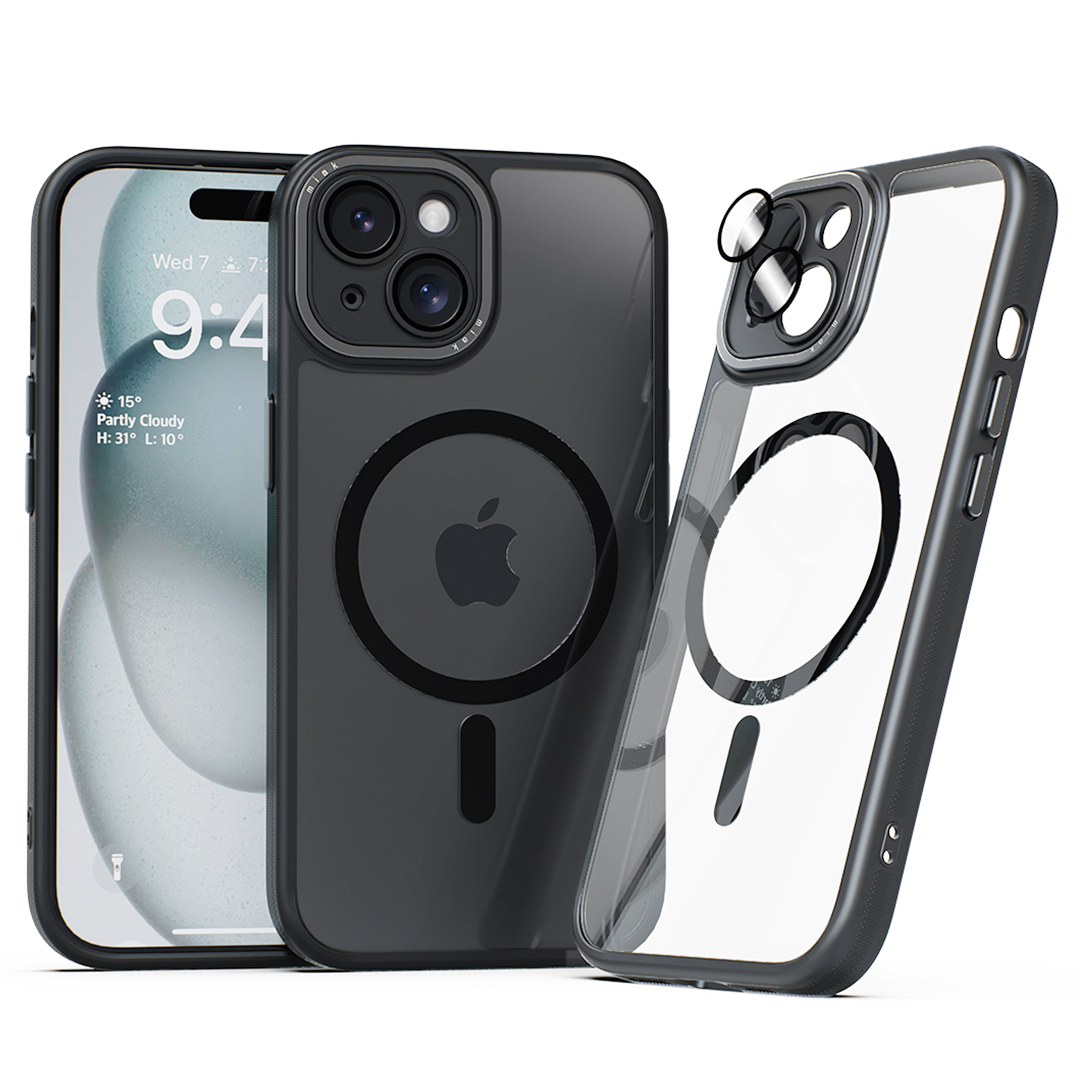 미아크 렌즈보호 풀커버 맥세이프 케이스 블랙, 아이폰15