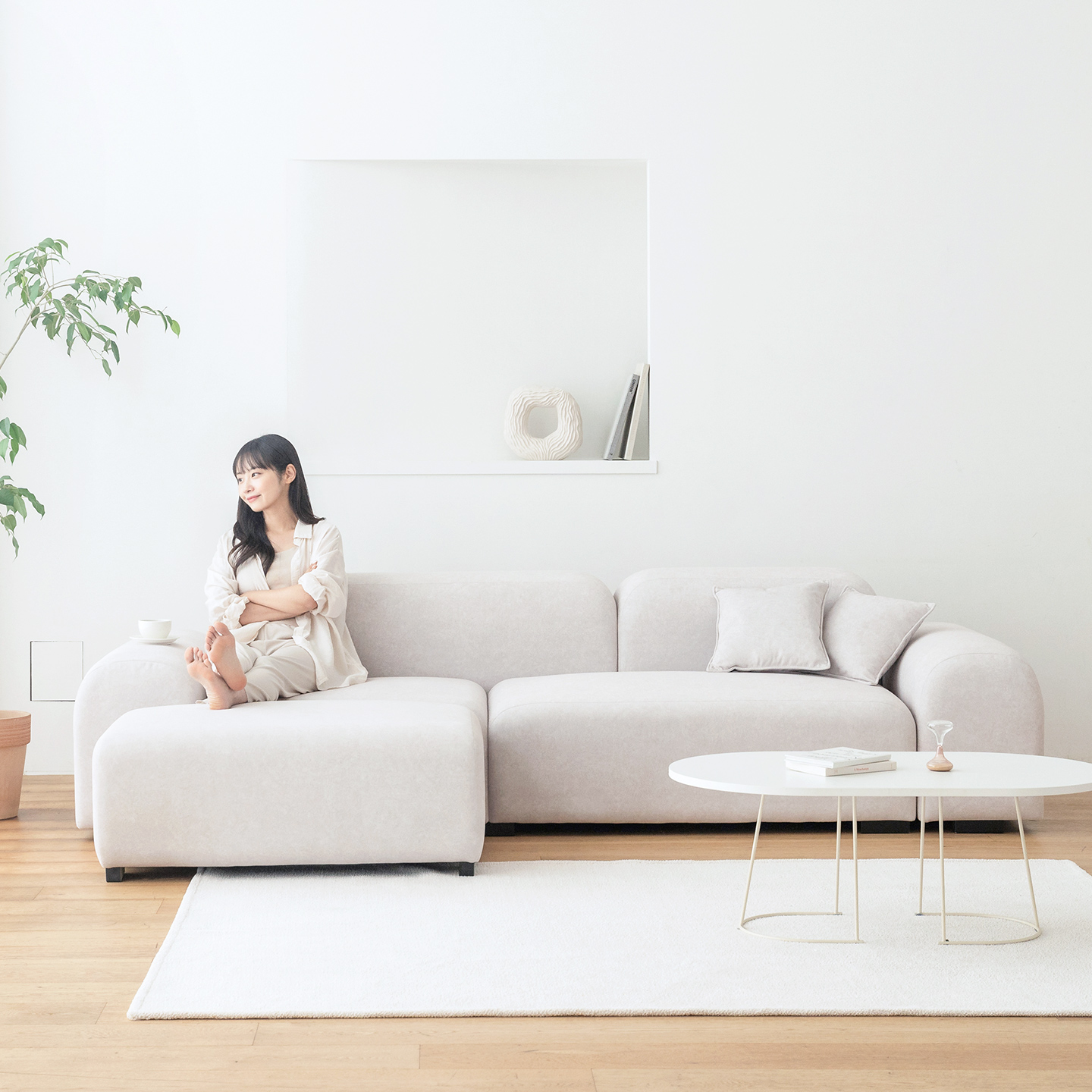 데일리리빙 루나 조야 패브릭 모듈 소파 스툴미포함, 크림아이보리, 4인용