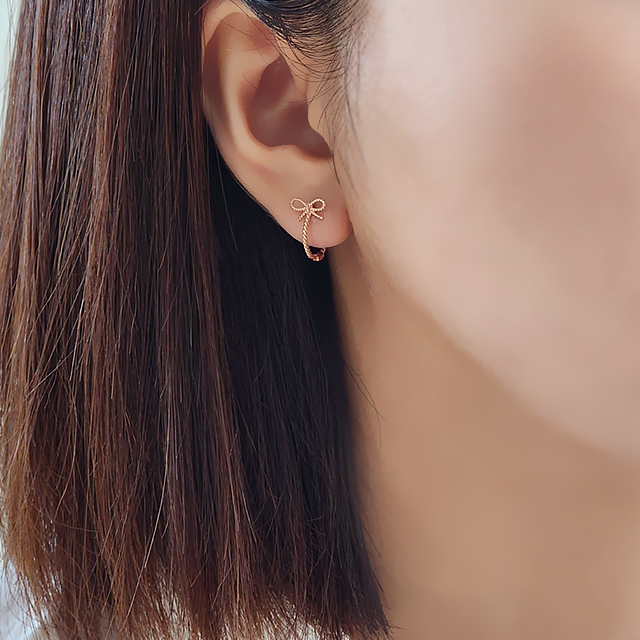 14K,18K 키치 로프 리본 귀걸이 - 상세 이미지 2