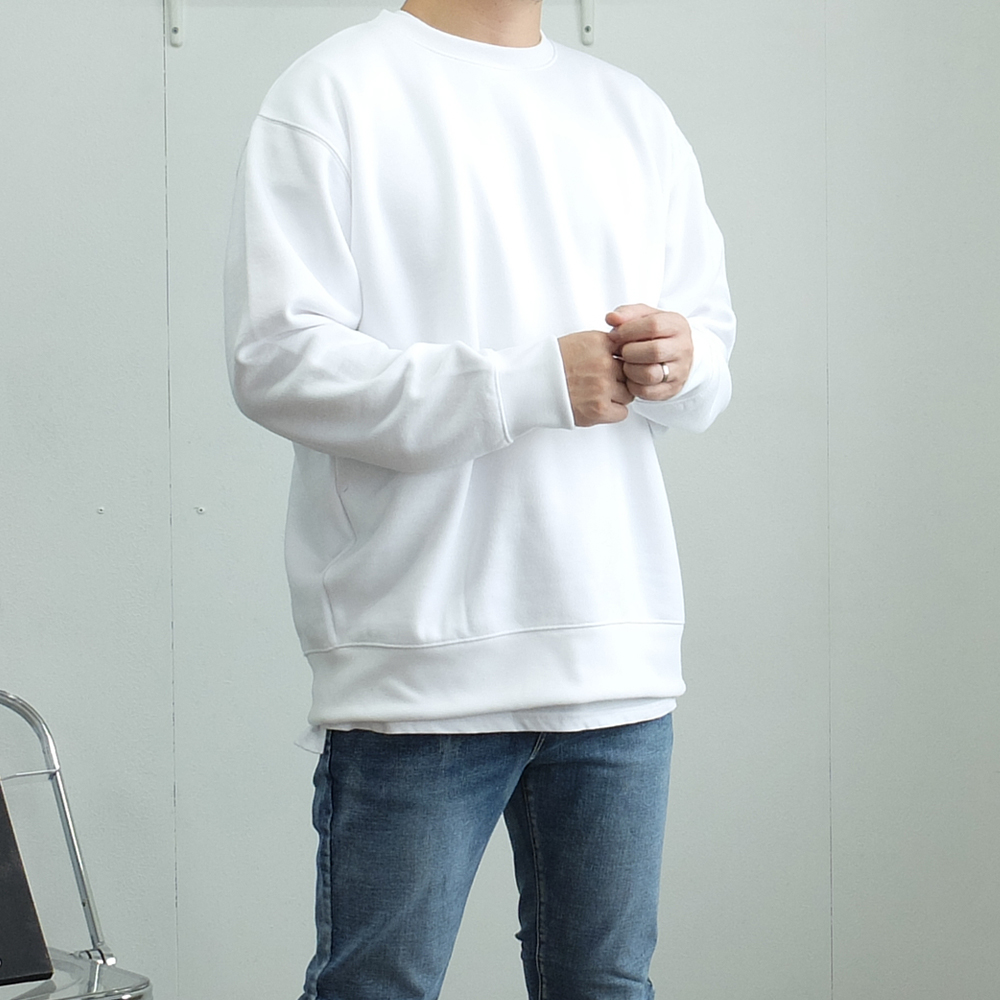 1+1 남자 맨투맨 스웻셔츠 무지 기모 오버핏 빅사이즈 긴팔 티셔츠 - 상세 이미지 4