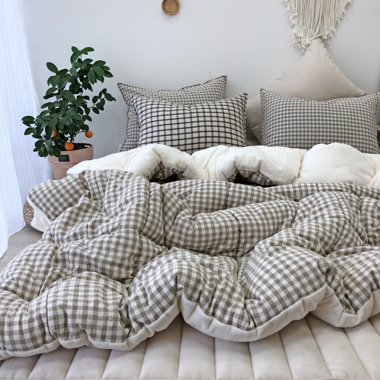 깅엄 체크 워싱 광목천 순면 극세사 겨울 알러지케어 침구 차렵 이불 SS