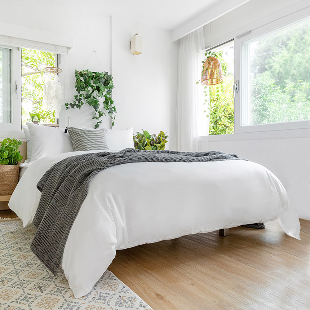 120수 1000T 초고밀도 호텔침구 화이트/연그레이 신혼이불 세트 SS Q K SK