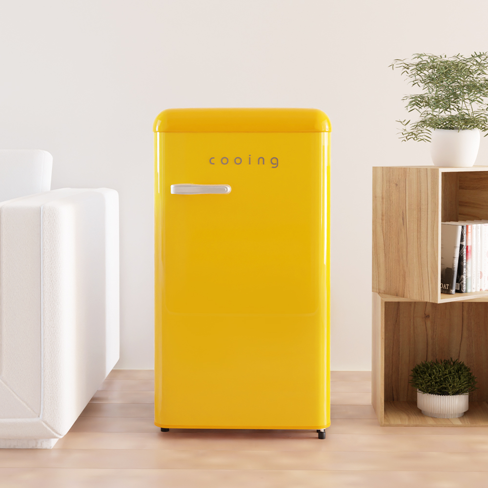 쿠잉 레트로 미니냉장고 REF-S92 소형 원룸 사무실 작은 슬림 가정용 옐로우