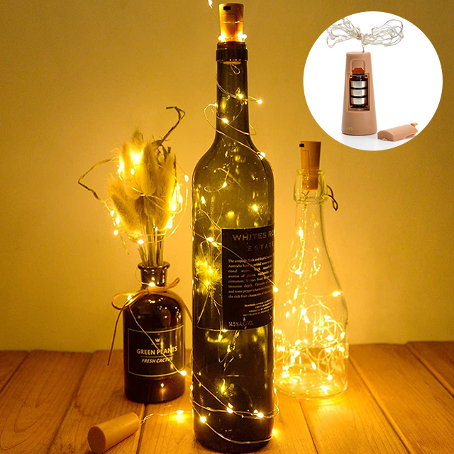 LED 와이어 전구 코르크 조명 유리 와인병 파티 캠핑 줄전구 건전지 단색 1+1