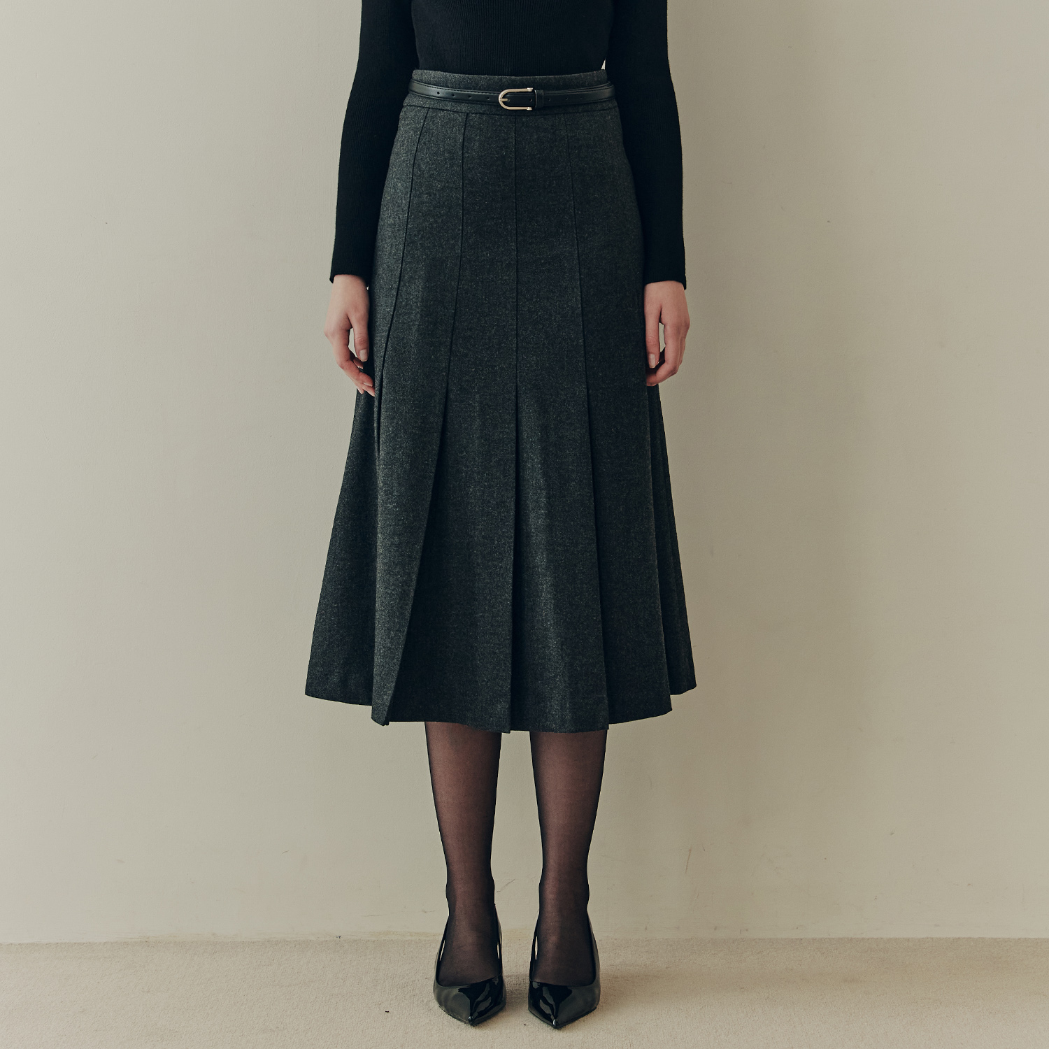 [제로스트릿]롱 플리츠 벨트 스커트 LONG PLEATS BELT SKIRT / GRAY