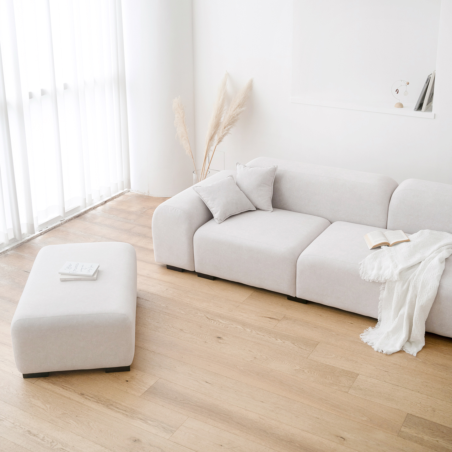 데일리리빙 루나 조야 패브릭 모듈 소파 스툴미포함, 크림아이보리, 4인용