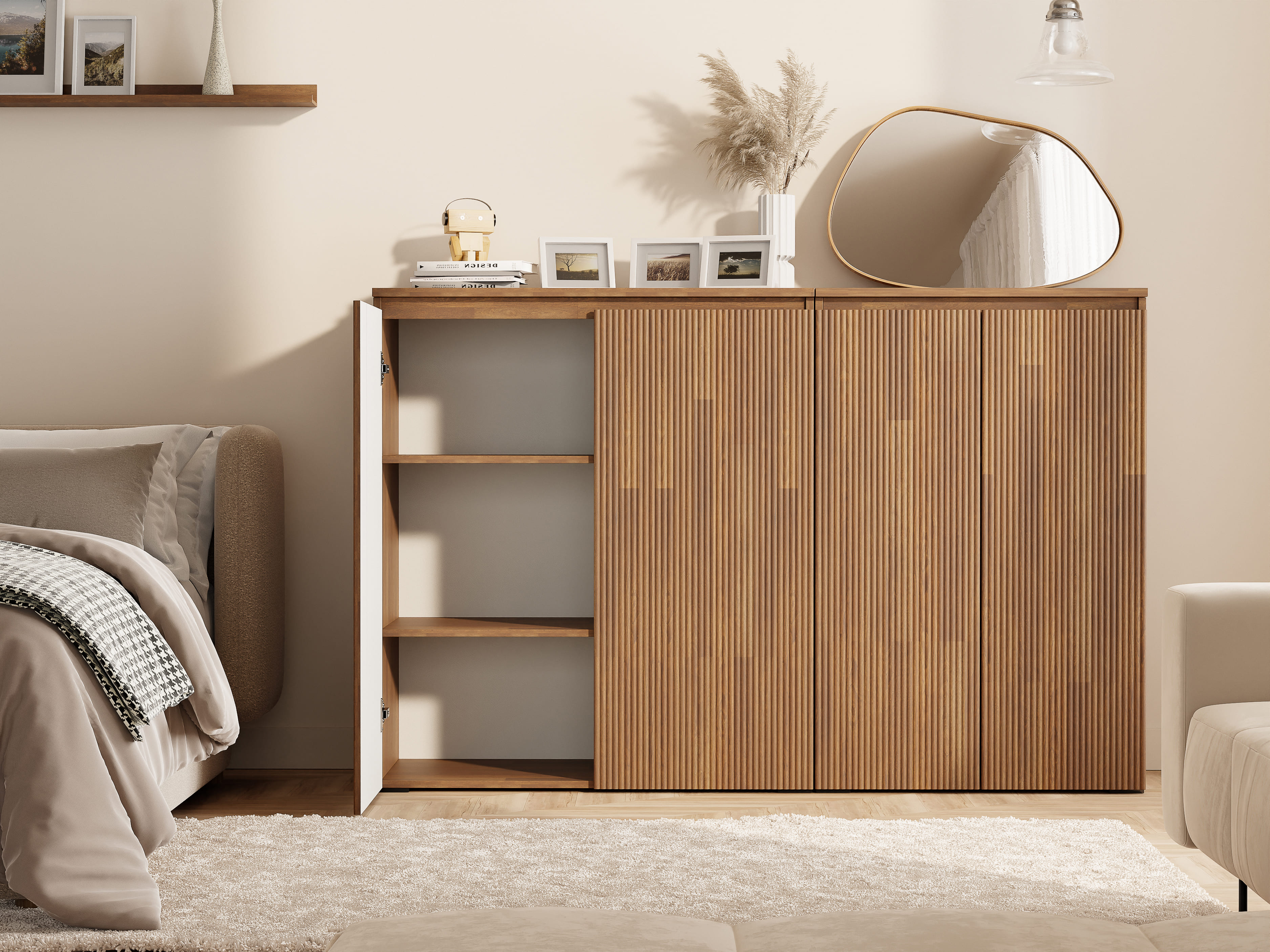 템바보드 거실장 높은 거실장 템바보드 수납장 티비다이 600