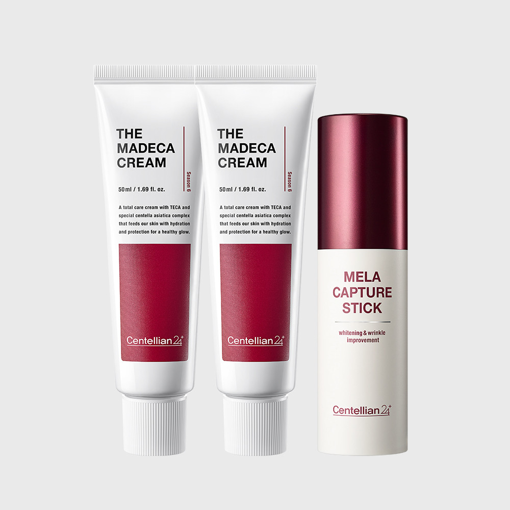 동국제약 센텔리안24 더 마데카크림 50ml x 2개 + 마데카 멜라캡처 스틱 10gx1개/병풀 시카 테카 주름개선 수분 보습 기미완화 안티에이징 탄력 잡티 개선에 도움 / 시즌 - 상품 이미지