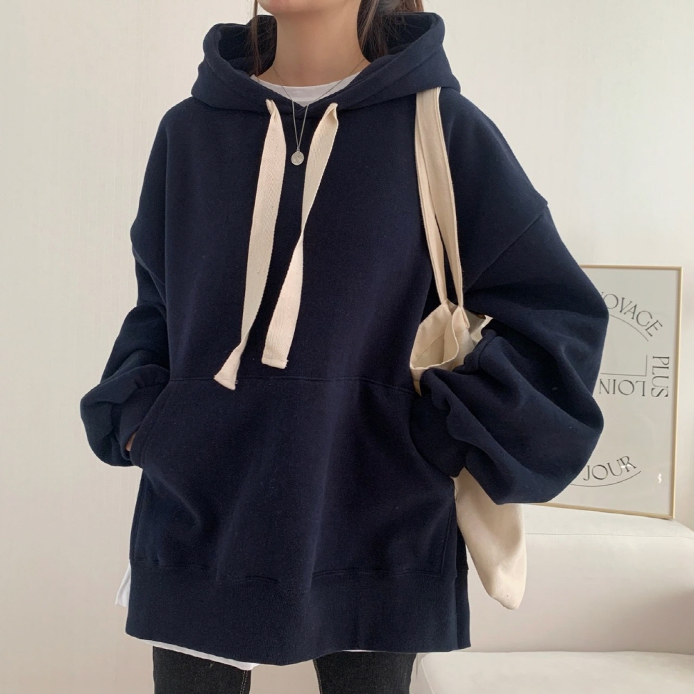 여성 오버핏 후드티 빅사이즈 옆트임 무지 맨투맨 티셔츠 이미지 2