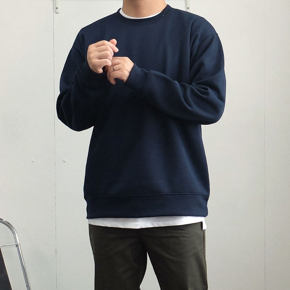 1+1 남자 맨투맨 스웻셔츠 무지 기모 오버핏 빅사이즈 긴팔 티셔츠 - 상세 이미지 3