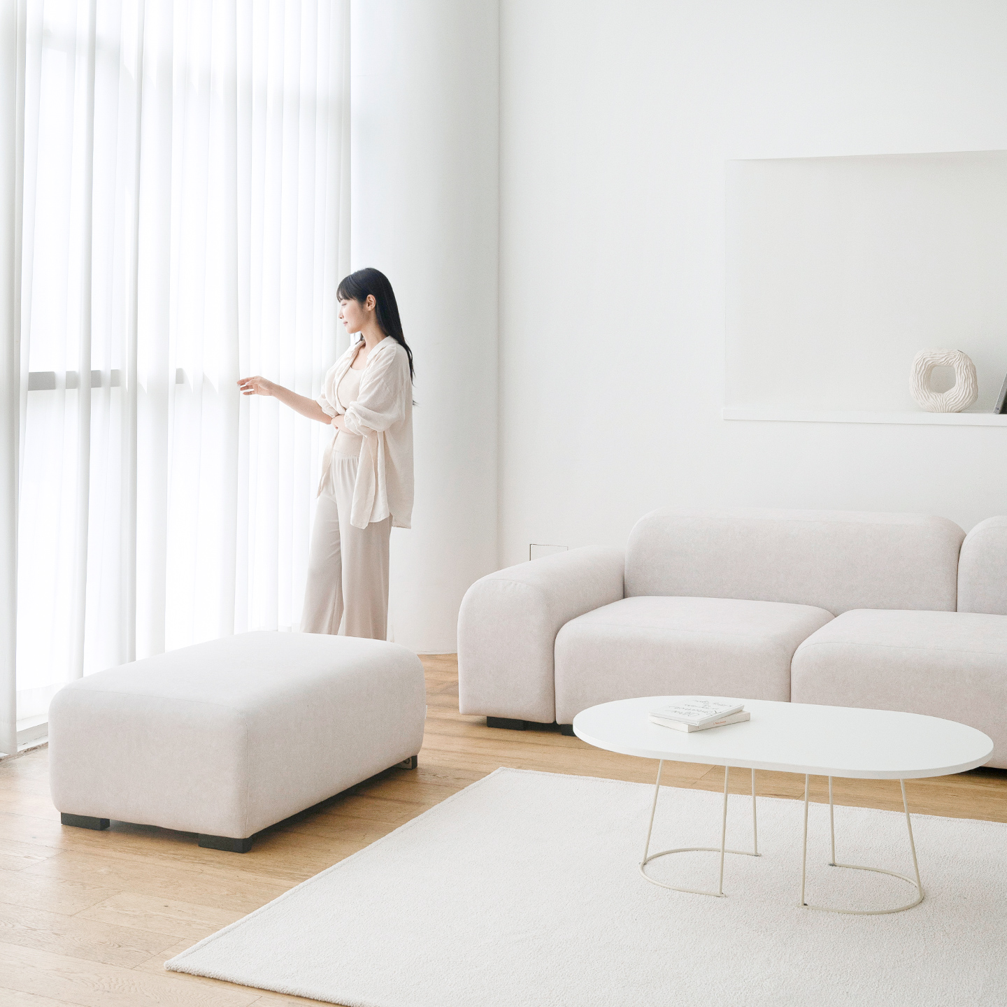 데일리리빙 루나 조야 패브릭 모듈 소파 스툴미포함, 크림아이보리, 4인용