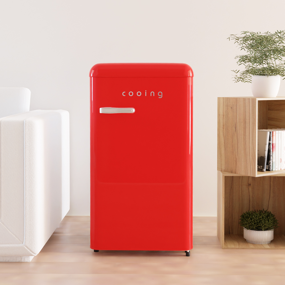쿠잉 레트로 미니냉장고 REF-S92 소형 원룸 사무실 작은 슬림 가정용 레드