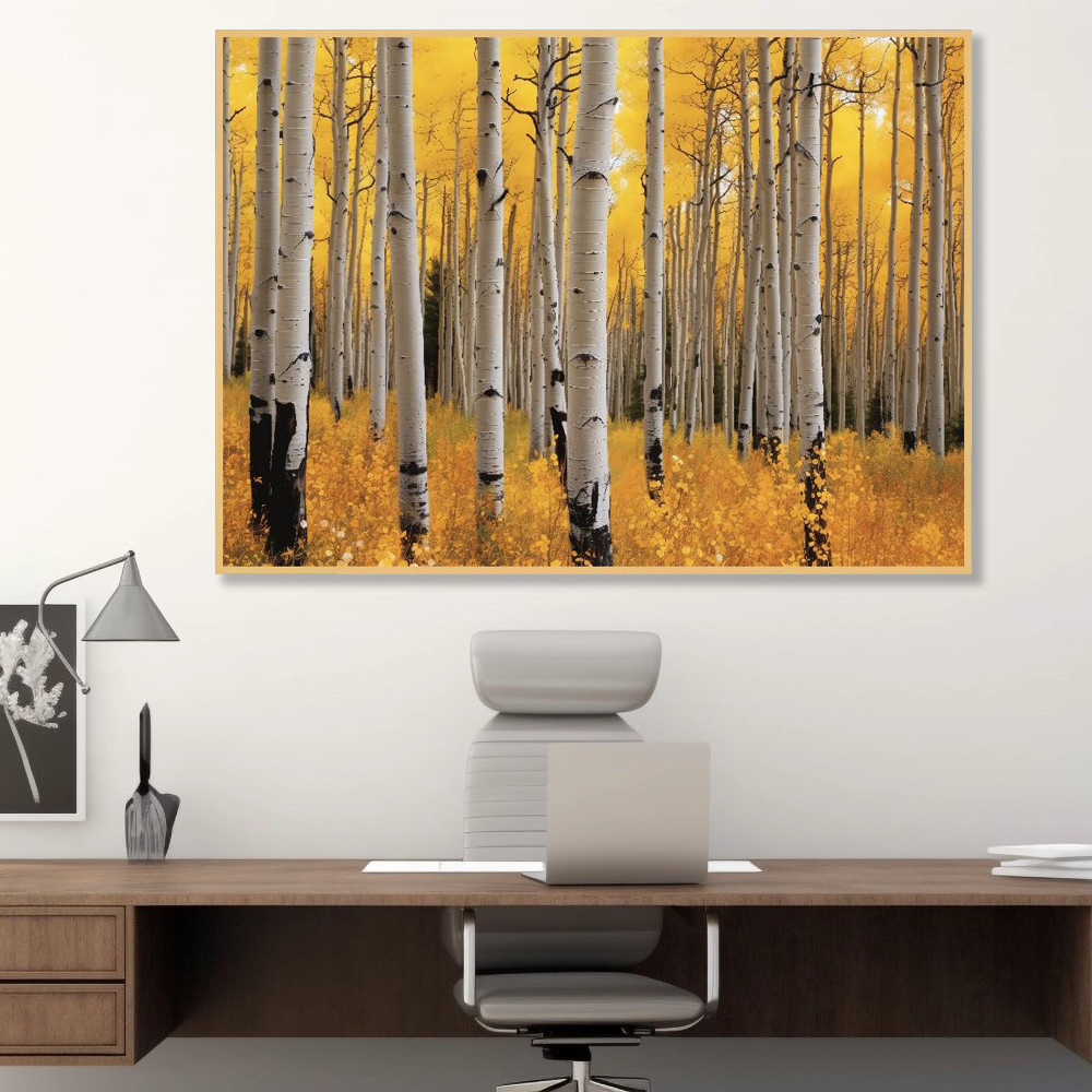 푸른자작길 A3 42X29.7cm 무광골드 알루미늄액자 자작나무 그림 - 상세 이미지 4