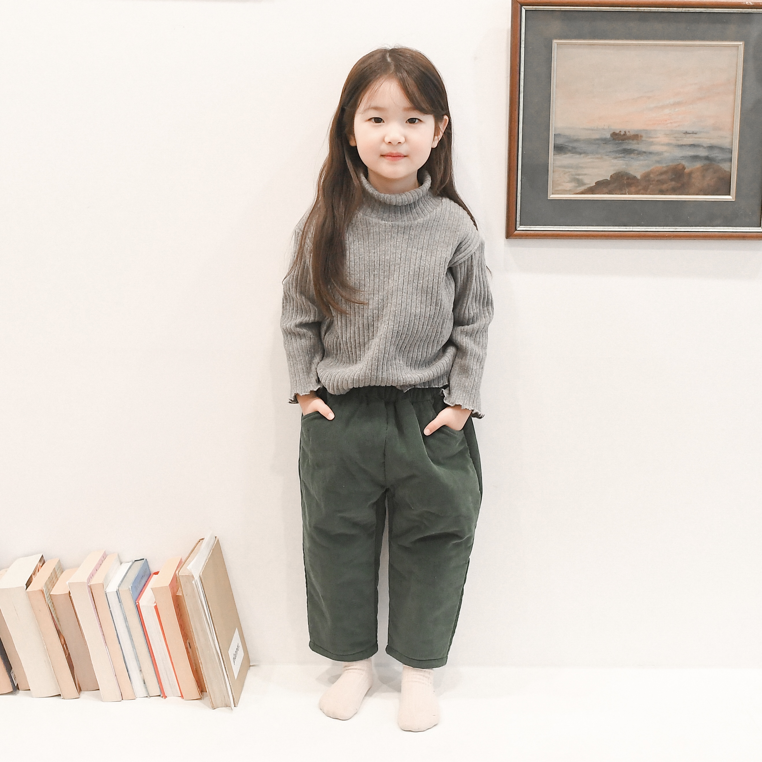 엠버 골지 니트 반폴라 티셔츠 겉기모 여아 아동목폴라 이미지 8