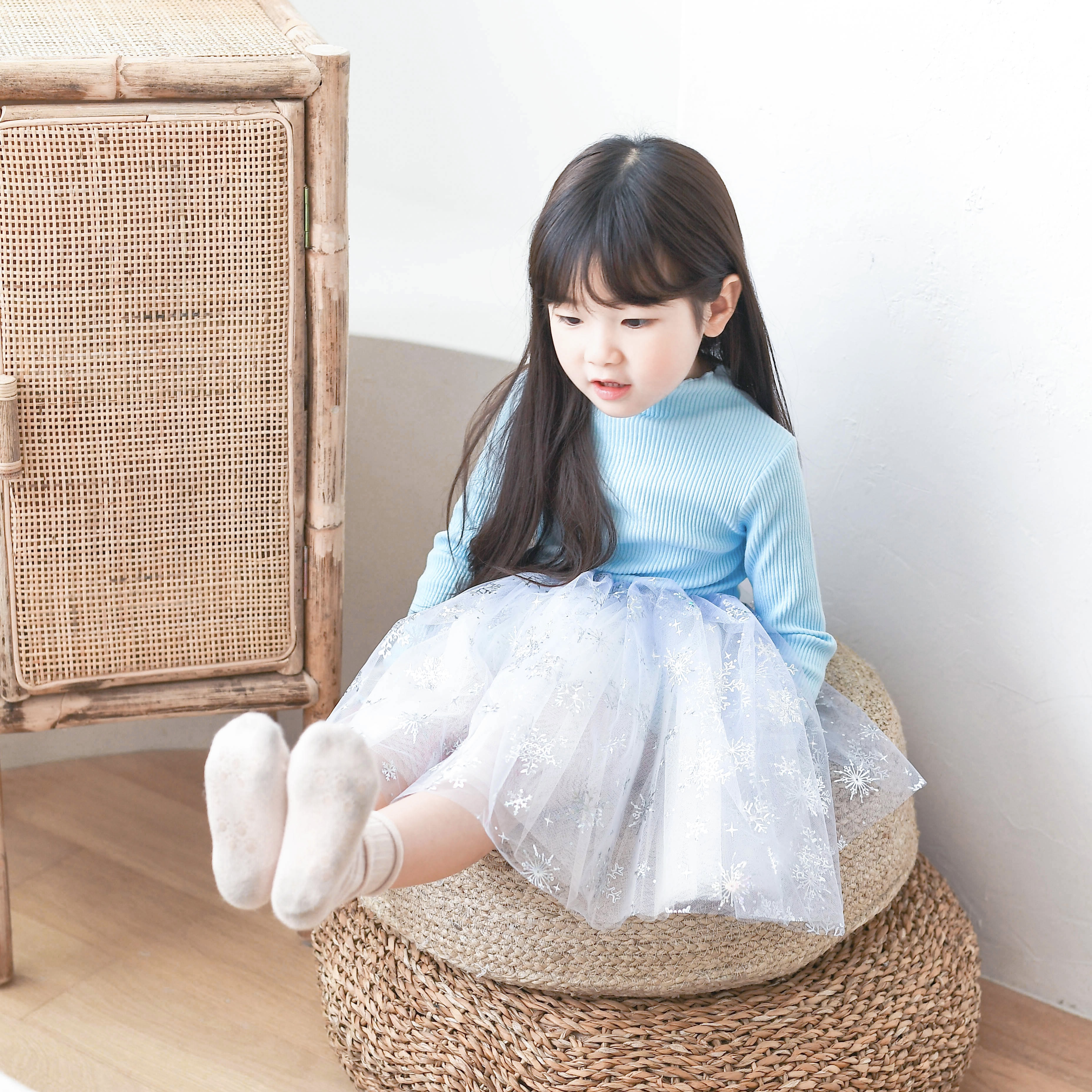 엘 골지 긴팔 튜튜 샤 원피스 여아 아동 아이보리 블루 보통핏 할로윈 엘사