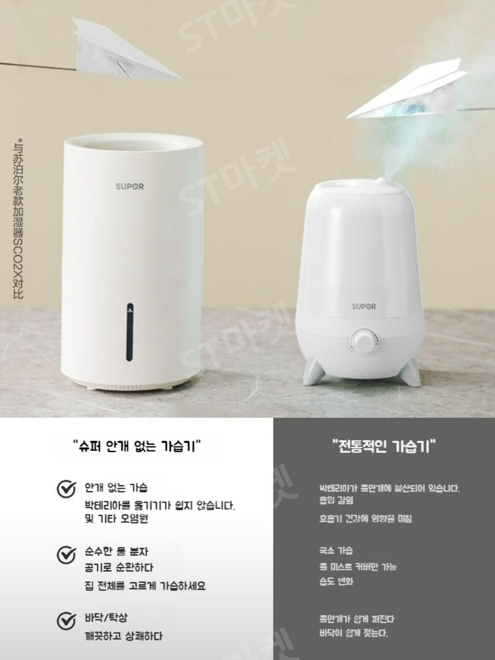 Supor EHTN-03A-250-01 자연식가습기 자연 기화식 증발식 미스트 프리 항균 이미지 3