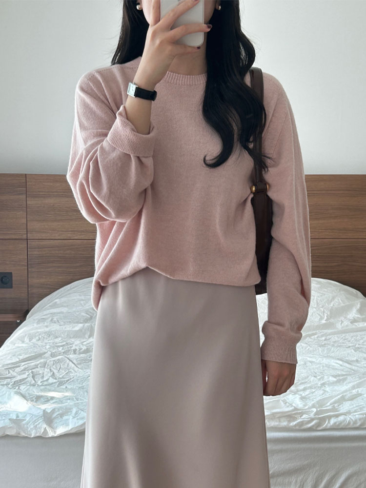 [핑크당일배송] 가을 홀가먼트 라운드 울 니트