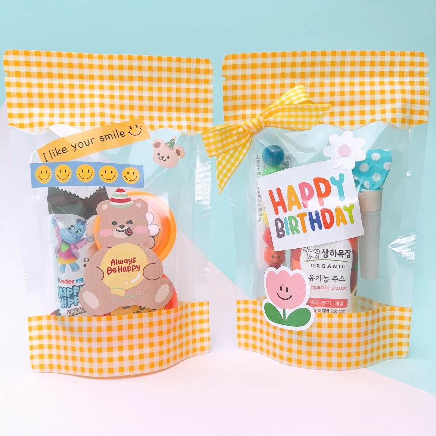 구디백 포장 지퍼백 답례품 어린이집 빼빼로 선물 양말 간식 봉투 노랑체크s 이미지 1
