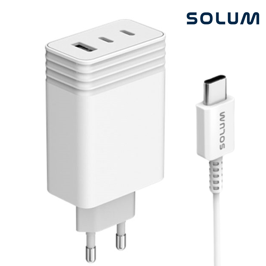 솔루엠 65W 3포트 멀티 초고속충전기 노트북 PD GaN 어댑터 C타입 케이블 포함
