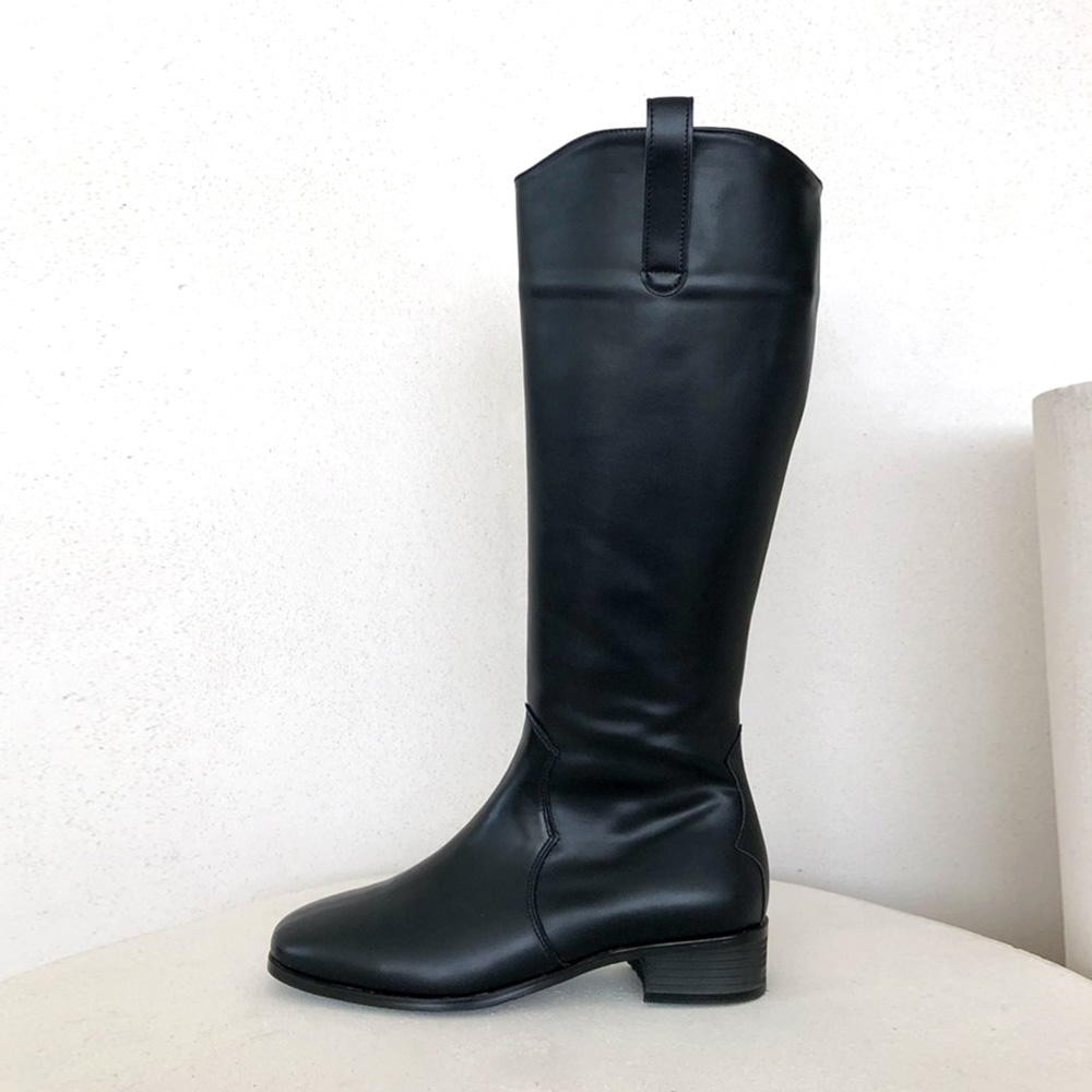 발편한 가죽 스퀘어 통넓은 웨스턴 롱부츠