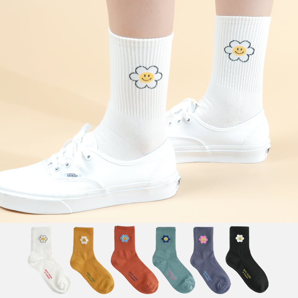 삭피엔스 여자 패션양말 심플꽃밴드 6color