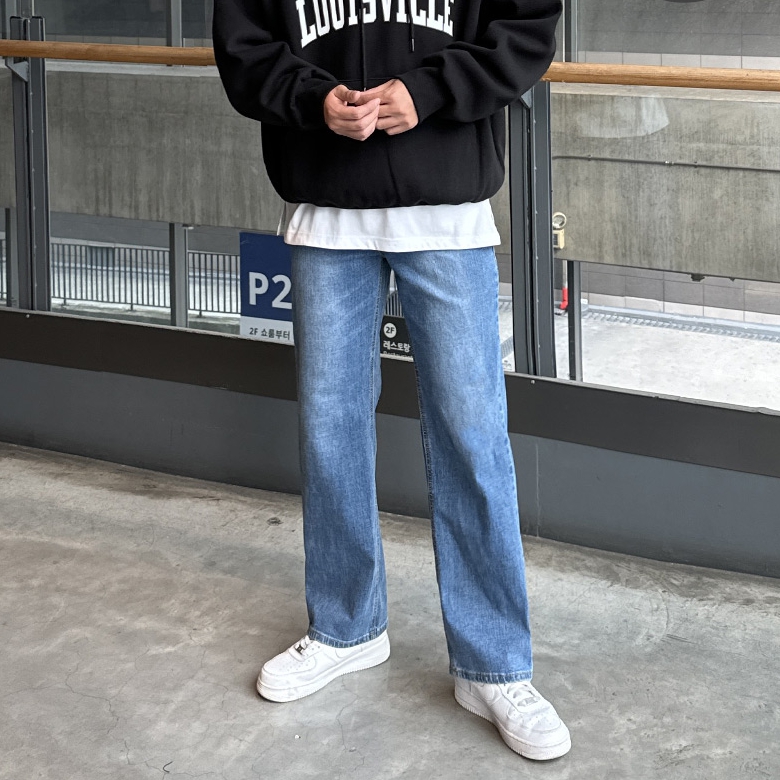 남자 킨츨러 봄 가을 세미와이드 스판 데님팬츠 제품 이미지