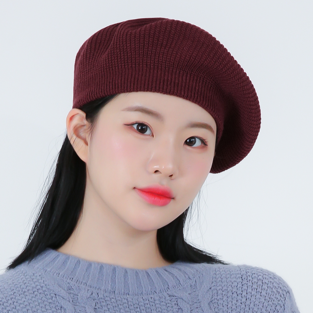 국내생산 심플 울 니트 베레모 여성 무지 화가모자 남자 빵모자 - 상세 이미지 4