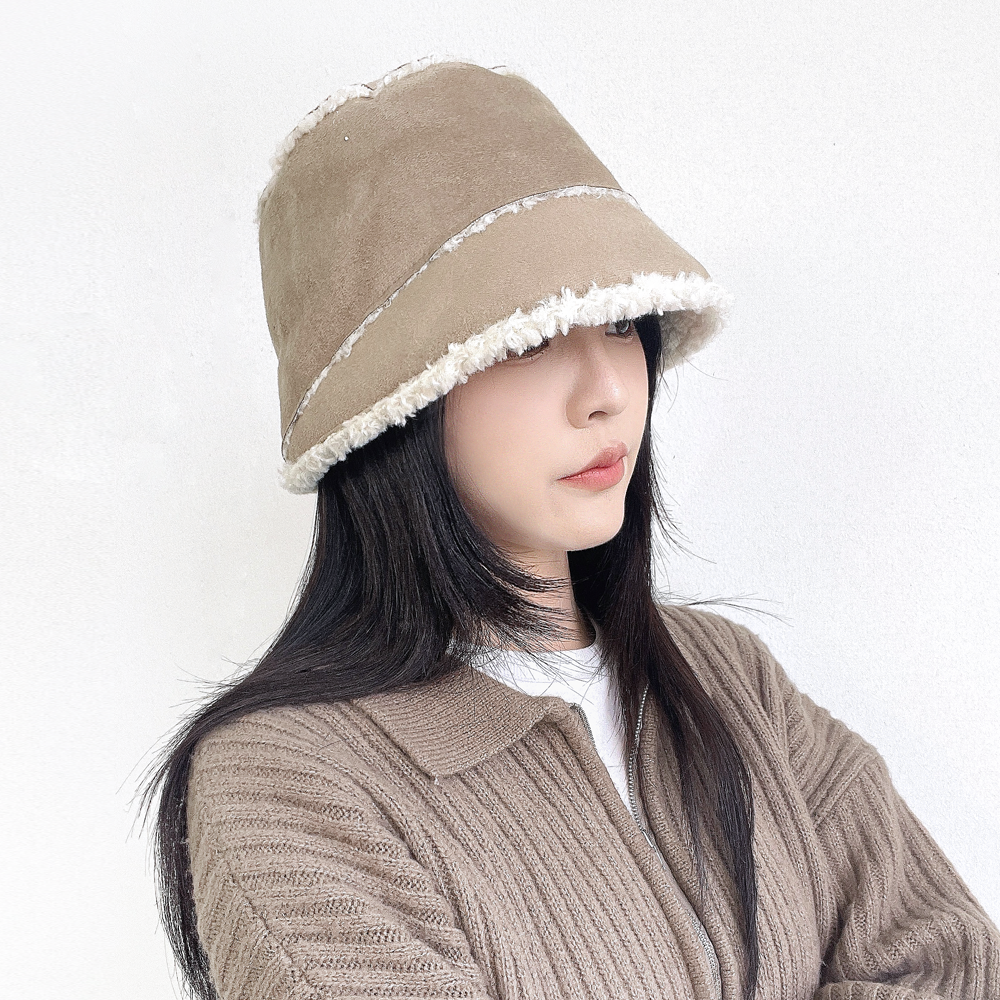 슬릿 무스탕 뽀글이양털 여성 겨울 벙거지모자 버킷햇