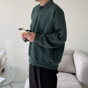 남자기모맨투맨 오버핏 헨리넥 긴팔티 남자카라맨투맨 착용 후기 | 사이즈/핏 총정리 - 상품 이미지 1