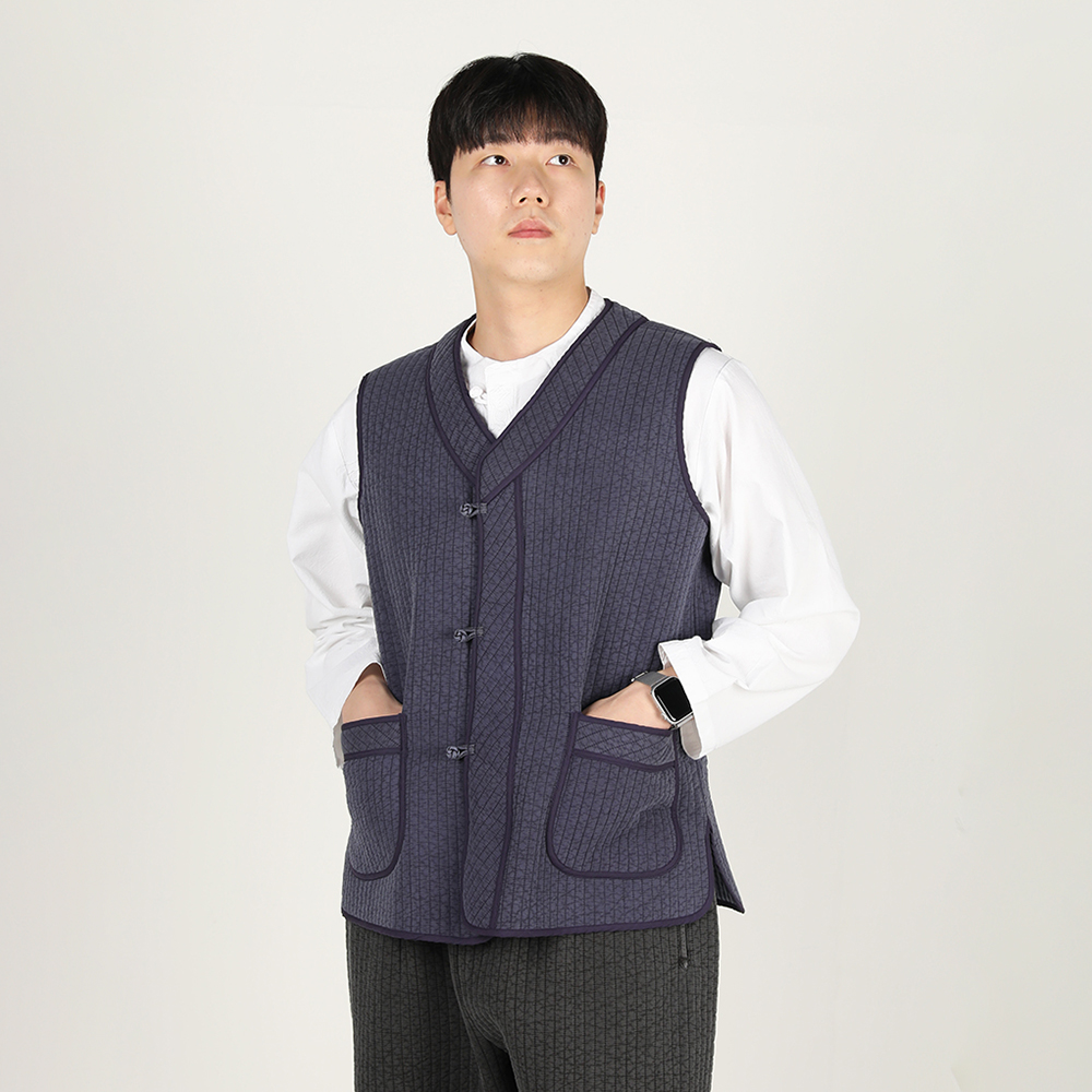 남자 겨울 생활한복 기모 해들 누비조끼 개량 계량 한복 절복 법복. 상품 이미지