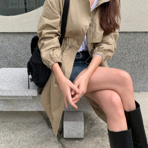 스트링 하이넥 후드 여성 봄점퍼 간절기아우터 여자야상점퍼 사파리 롱 바람... 착용 후기 | 사이즈/핏 총정리 - 상품 이미지 2