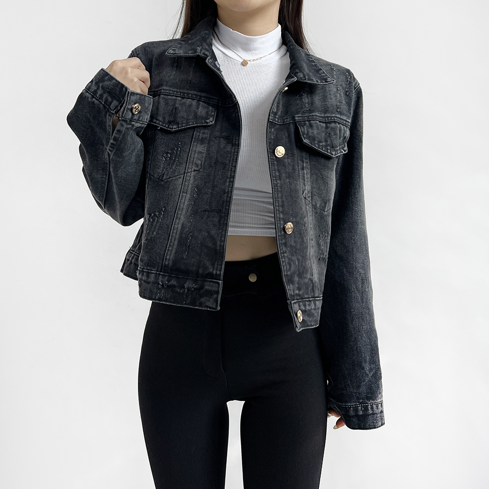 [퍼 탈부착] 리샨 크롭 누빔 안감 흑청 데님 퍼자켓 이미지 2
