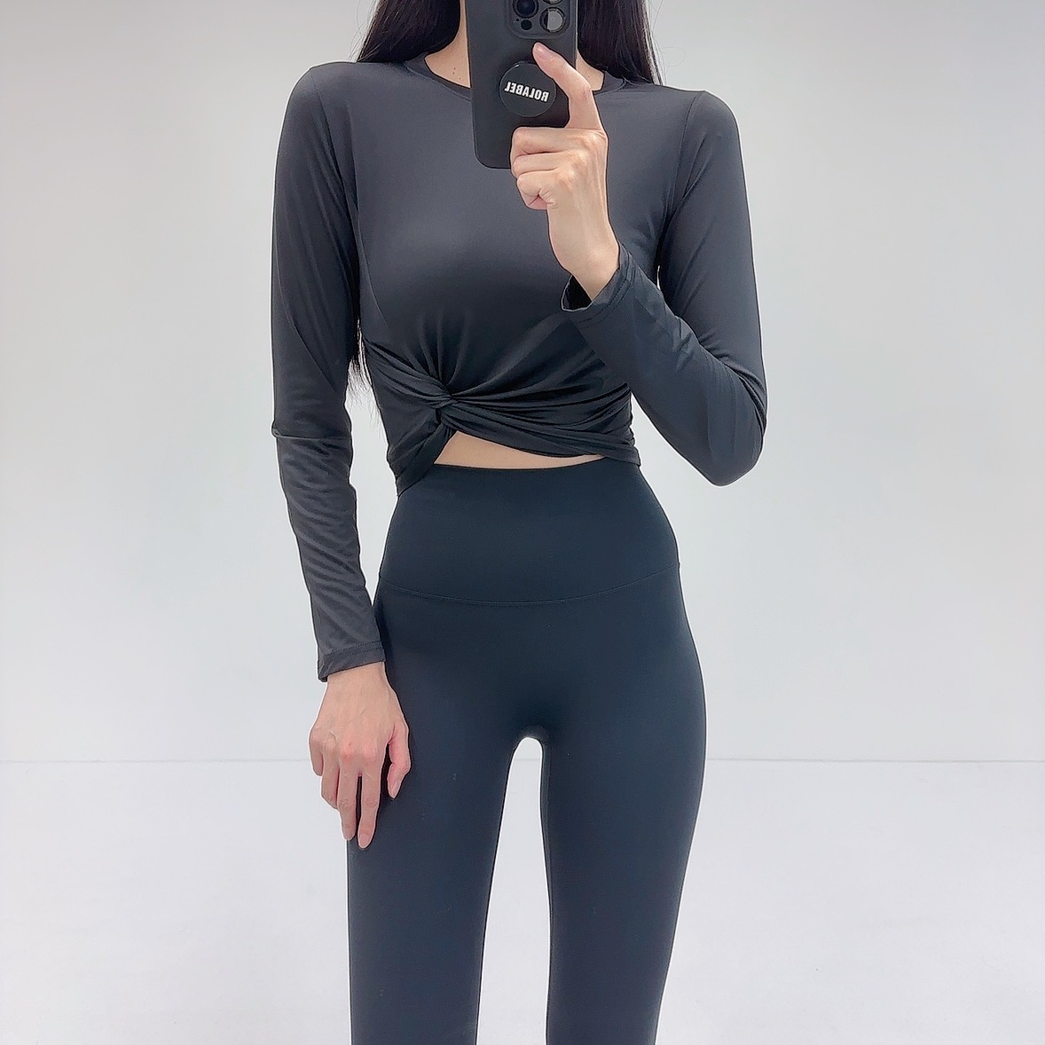 로라벨 듀얼 필라테스복 여성 요가복 필라테스 요가 상의 옷 커버업 운동복 탑 크롭 긴팔 - 상세 이미지 5