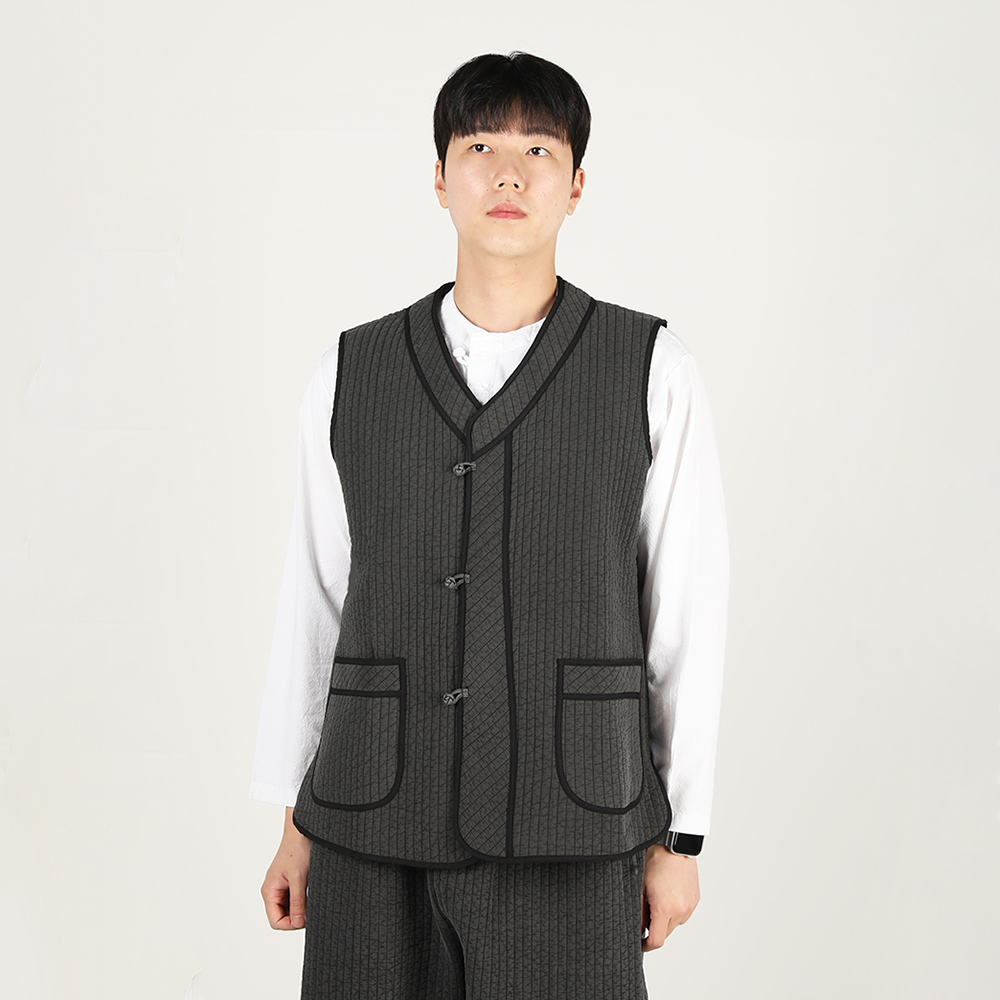 남자 겨울 생활한복 기모 해들 누비조끼 개량 계량 한복 절복 법복. 상품 이미지