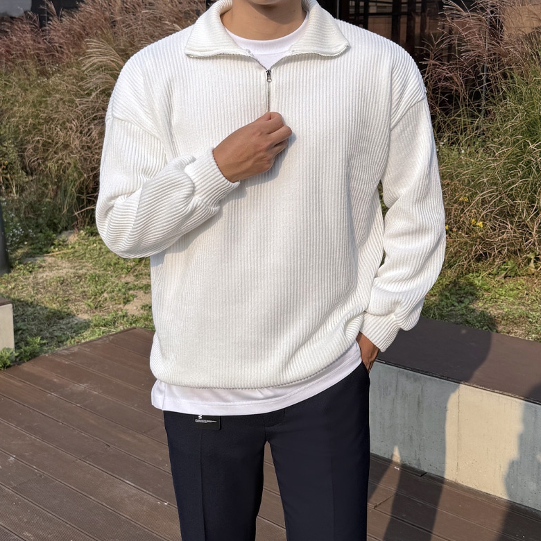 1+1 남자 테일론 봄 가을 겨울 골지 반집업 맨투맨 10컬러 이미지 2