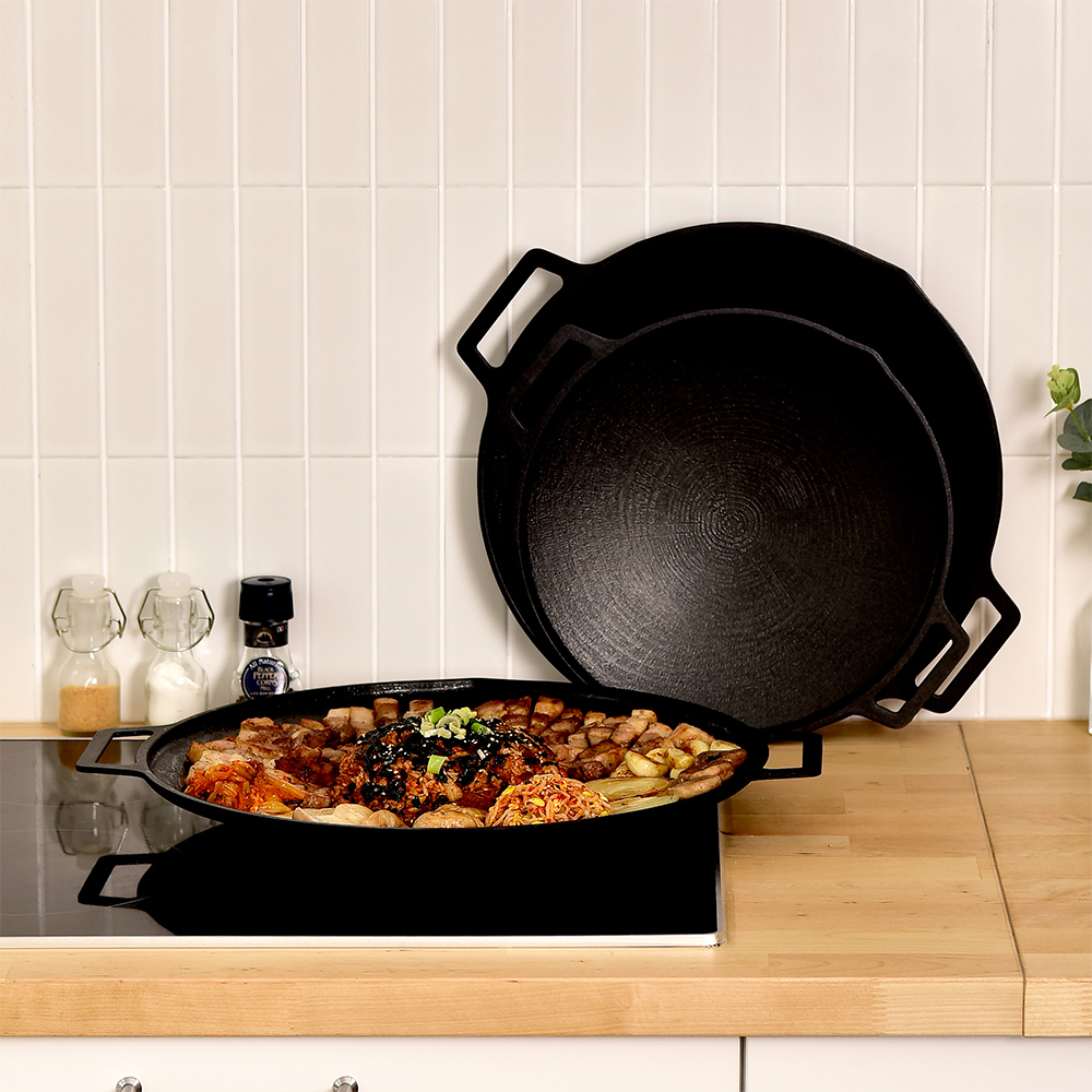 시샘 기름안튀는 캠핑 바베큐 삼겹살 솥뚜껑 고기 불판 통주물 인덕션 그리들팬 30