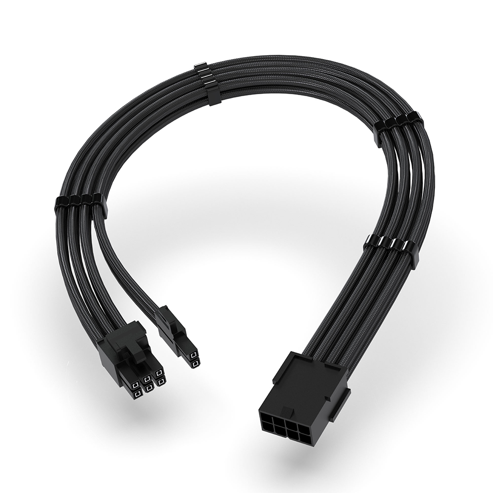 EZDIY-FAB PCIE 6+2 연장 슬리빙 16AWG 케이블 블랙 - 상품 이미지