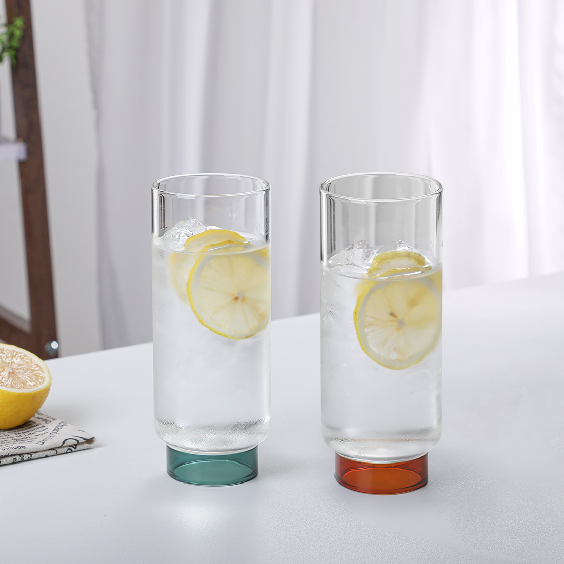 [마린] 베이직 내열유리 고블렛잔 500ml, 2개, 텐저린+에메랄드그린 - 상세 이미지 2