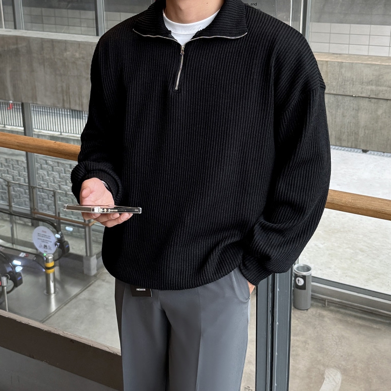 1+1 남자 테일론 봄 가을 겨울 골지 반집업 맨투맨 10컬러 이미지 3