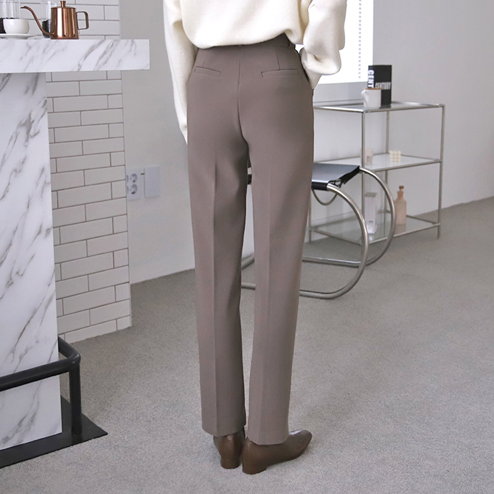하이웨스트 슬림 스판 일자팬츠 슬랙스 여자 기모바지 겨울 여성 슬랙스 정장바지 - 상세 이미지 4