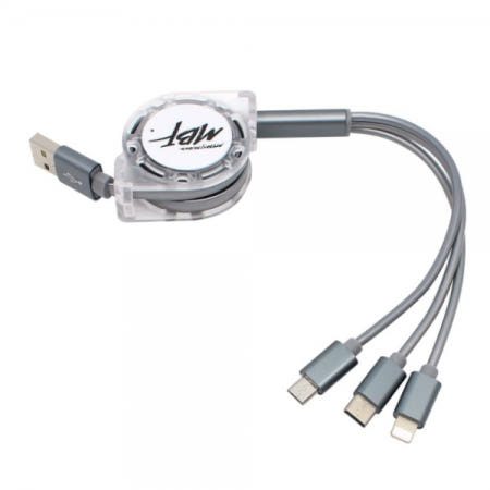 엠비에프 MBF-USB3IN1GY (그레이) 2.1A USB Type-C + Lightning 8P + Micro 5P 3in1 자동감김 충전케이블