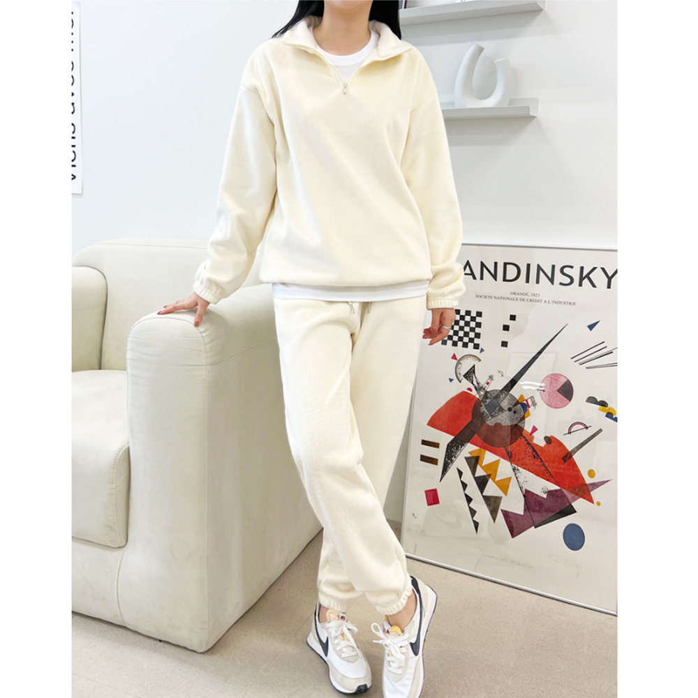 아이보리색바지 기모 겨울 코듀로이 기모 흰 조거 조커 팬츠 - 상세 이미지 2