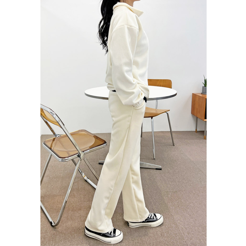 아이보리색바지 기모 코듀로이 골덴 여자 흰 백 바지 - 상세 이미지 4