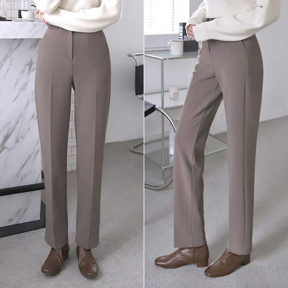 하이웨스트 슬림 스판 일자팬츠 슬랙스 여자 기모바지 겨울 여성 슬랙스 정장바지 - 상품 이미지