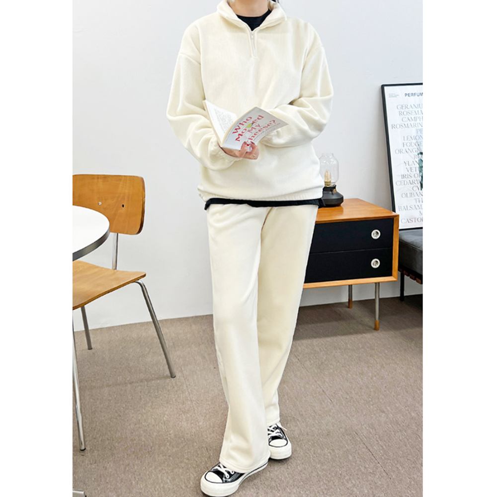 아이보리색바지 기모 코듀로이 골덴 여자 흰 백 바지 - 상세 이미지 3