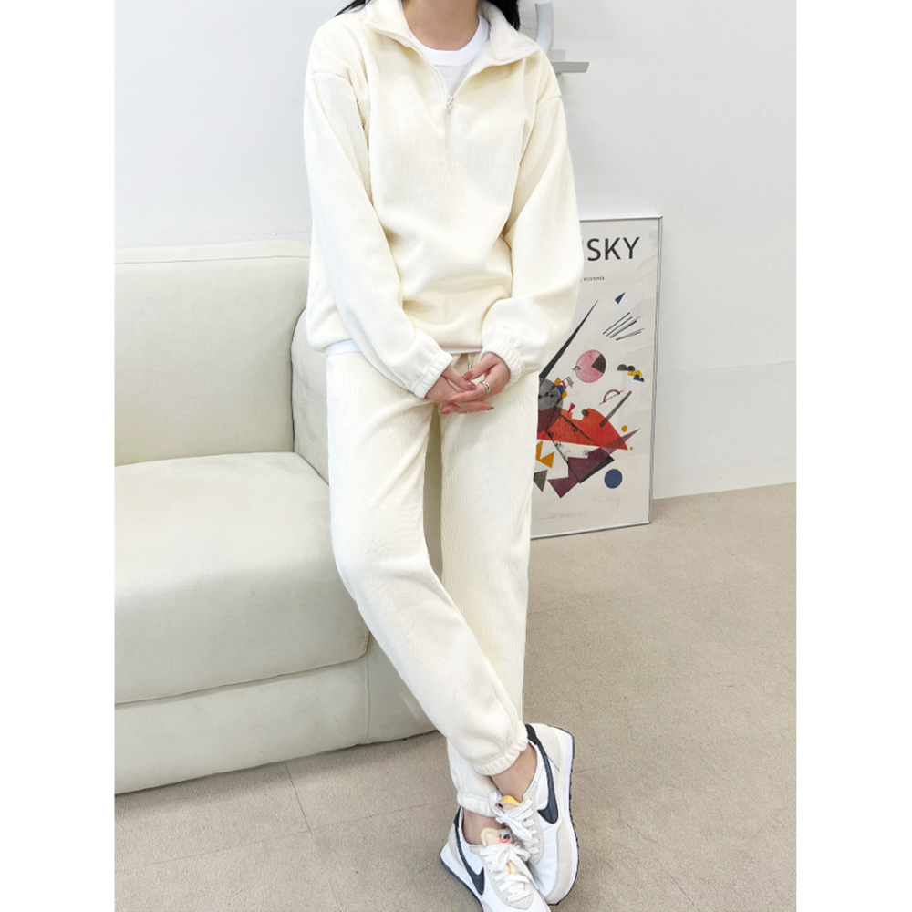 아이보리색바지 기모 겨울 코듀로이 기모 흰 조거 조커 팬츠 - 상세 이미지 5