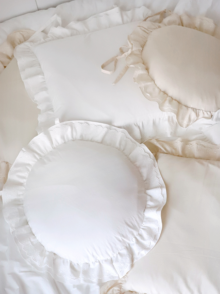 방석솜포함) 인테리어/카페/좌식방석 아쿠 프로방스 이중프릴 원형/사각방석 (2color)