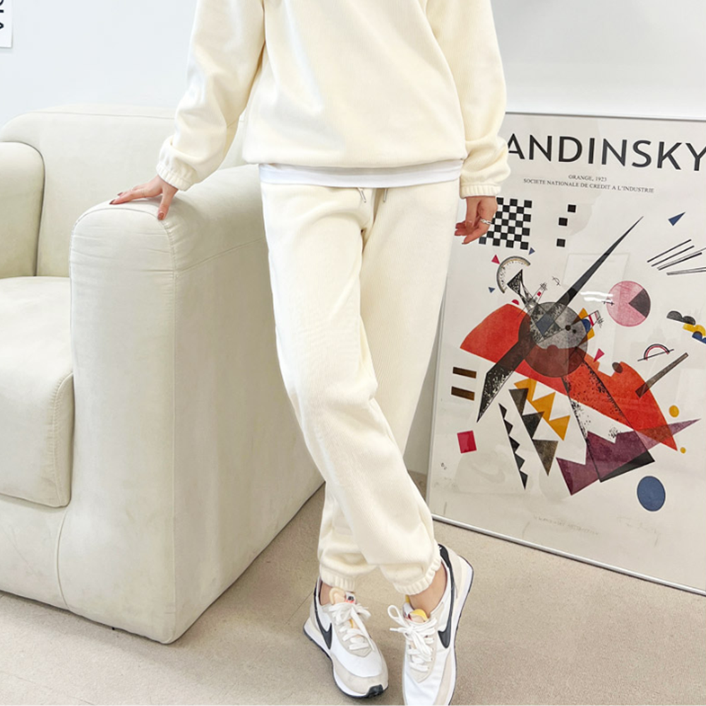 아이보리색바지 기모 겨울 코듀로이 기모 흰 조거 조커 팬츠 - 상품 이미지