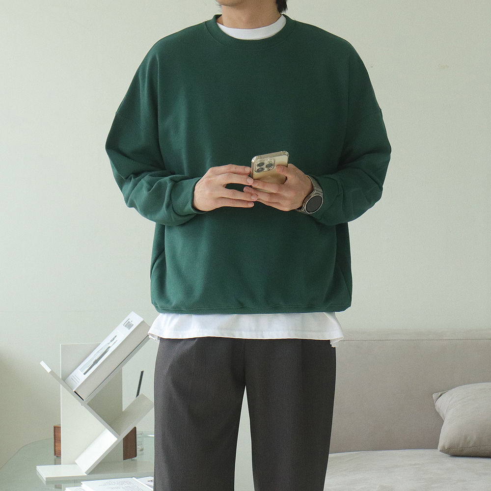 남자맨투맨 무지 라운드 커플티셔츠 남자오버핏맨투맨 이미지 3