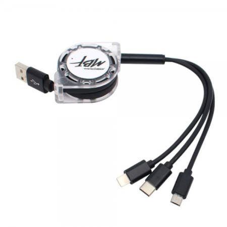엠비에프 MBF-USB3IN1BK (블랙) 2.1A USB Type-C + Lightning 8P + Micro 5P 3in1 자동감김 충전케이블